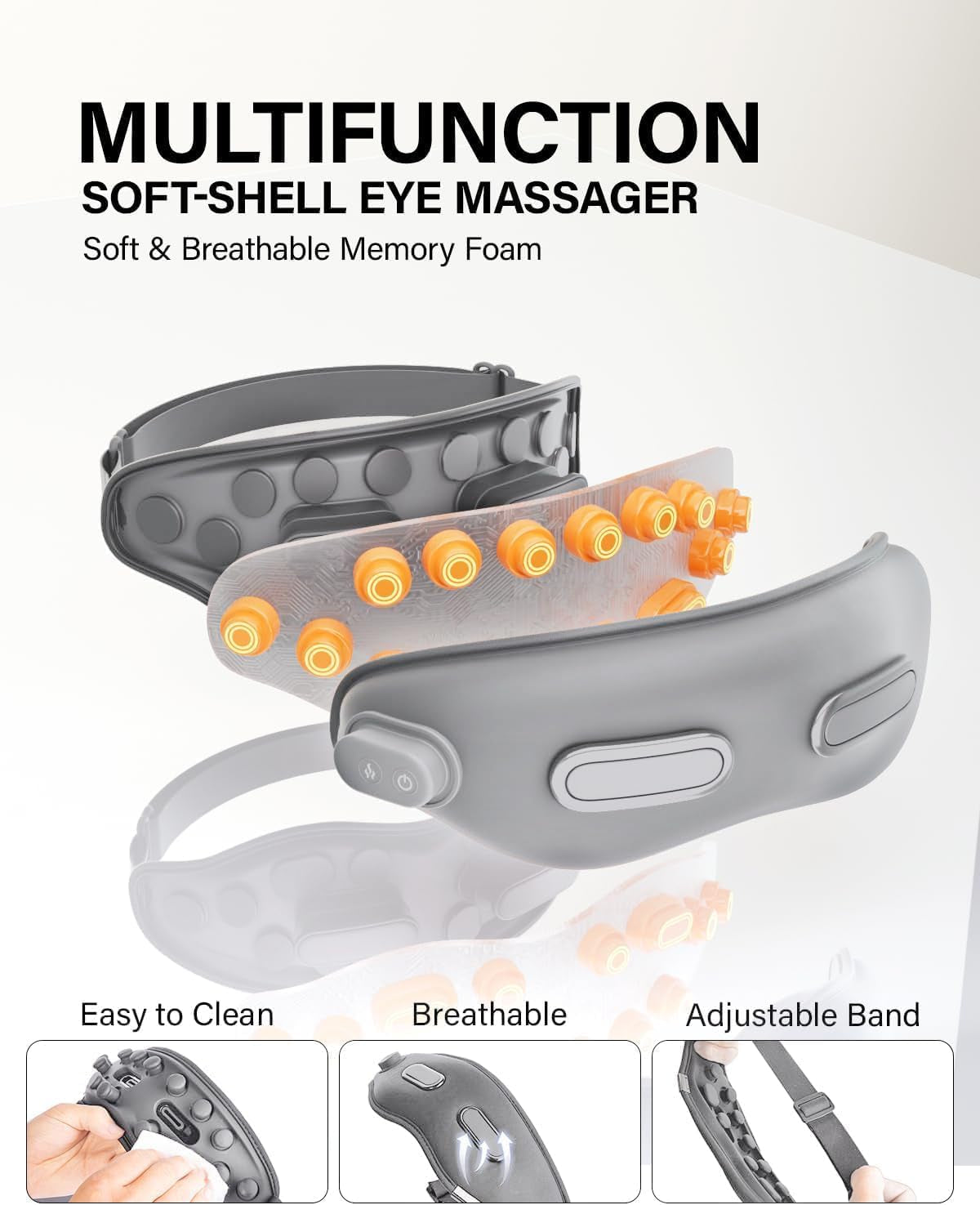 Eye Massager with Heat Eligible Migraine Relief Heated Eye Mask Vibration Migraines Device Compression Music Massager Reduce Dry Eye Improve Sleep Gifts for Women Men (Grey)