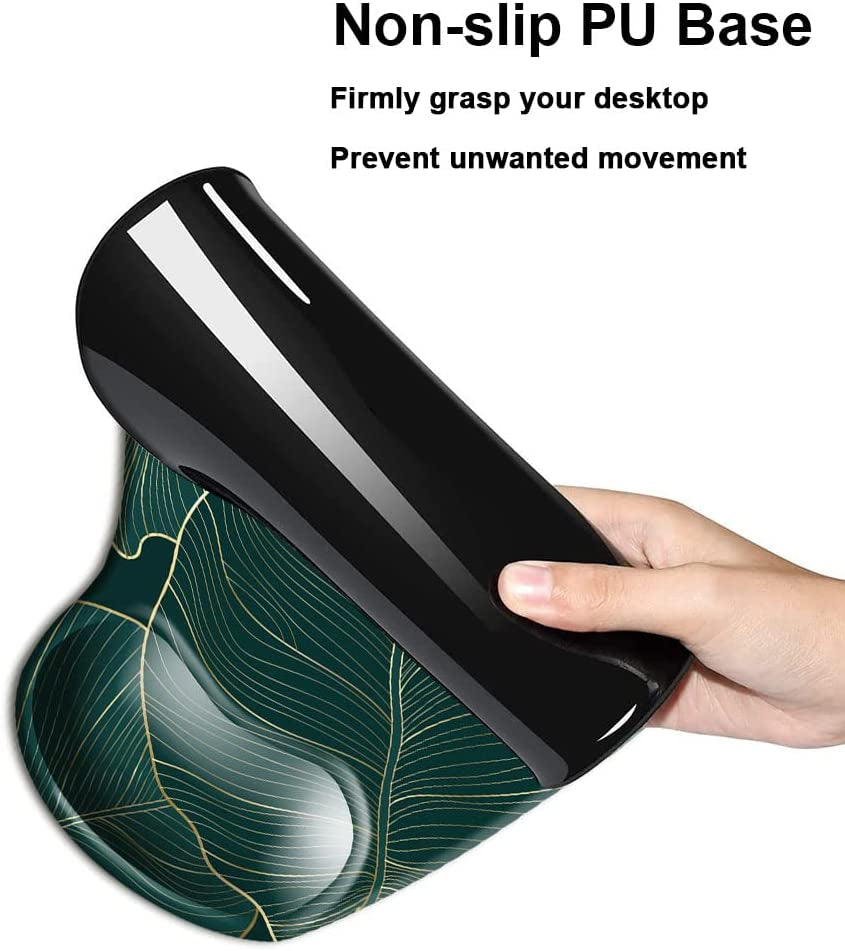 Ergonomic Mouse Pad with Wrist Support Gel Mouse Pad with Wrist Rest, Comfortable Computer Mouse Pad for Laptop, Pain Relief Mousepad with Non-Slip Rubber Base, 9 X 10 In,Green Leaves
