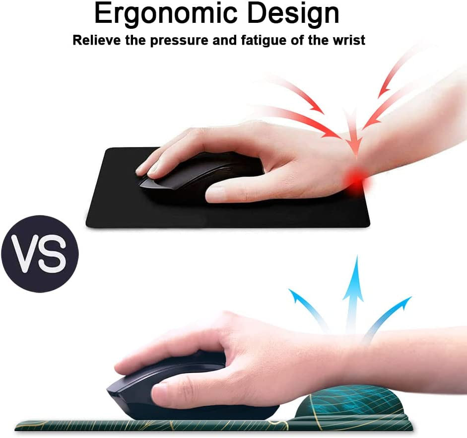 Ergonomic Mouse Pad with Wrist Support Gel Mouse Pad with Wrist Rest, Comfortable Computer Mouse Pad for Laptop, Pain Relief Mousepad with Non-Slip Rubber Base, 9 X 10 In,Green Leaves