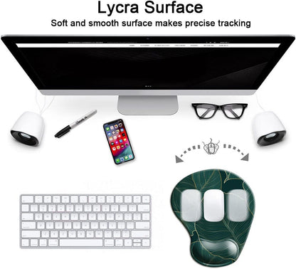 Ergonomic Mouse Pad with Wrist Support Gel Mouse Pad with Wrist Rest, Comfortable Computer Mouse Pad for Laptop, Pain Relief Mousepad with Non-Slip Rubber Base, 9 X 10 In,Green Leaves