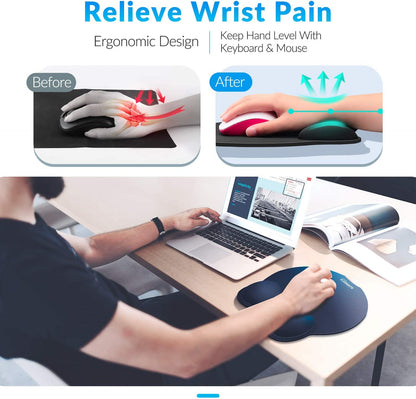 Mouse Pad Wrist Support [2 Pack], Upgrade Smooth Superfine Fibre Memory round Foam Ergonomic Mousepad with Nonslip Base for Laptop, Computer, Gaming, Office