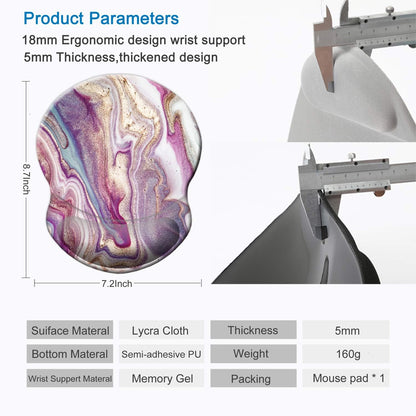 Ergonomic Mouse Pad with Gel Wrist Support Small Wrist Rest Smooth Surface Non-Slip PU Base Comfortable Office Supplies Pain Relief, 8.7 X 7.2 Inches, Purple Modern Marbling Art