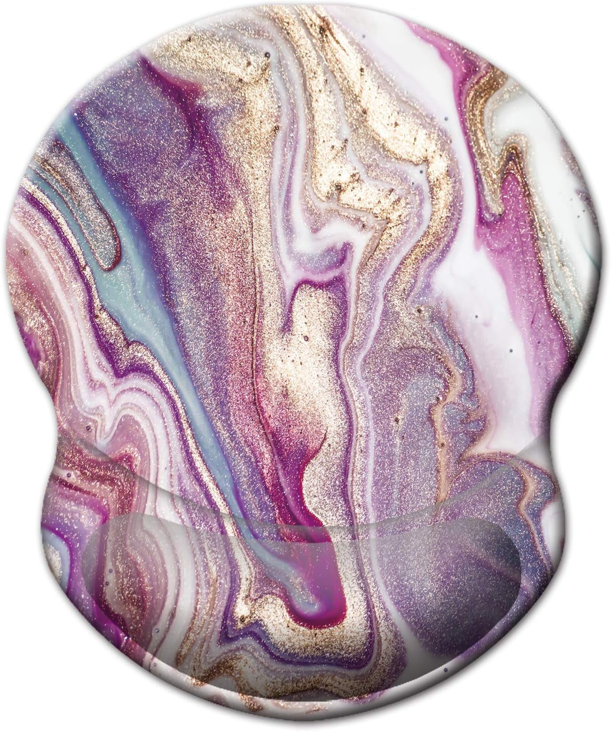 Ergonomic Mouse Pad with Gel Wrist Support Small Wrist Rest Smooth Surface Non-Slip PU Base Comfortable Office Supplies Pain Relief, 8.7 X 7.2 Inches, Purple Modern Marbling Art